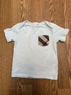 Burberry white short sleeve shirt plaid pocket size 12 months